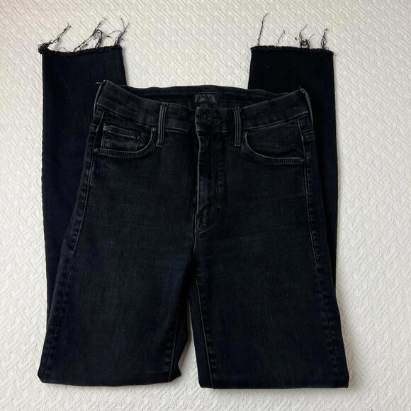 Mother Womens Size 24 Black High Waisted Ankle Looker Frayed Jeans Denim Stretch - Picture 7 of 14